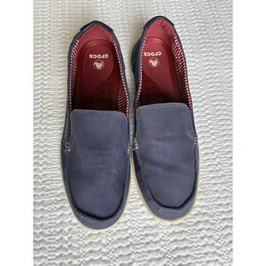 Crocs Walu Canvas Boat Shoes Navy Nautical Yachting Preppy Loafer Womens 11 Read